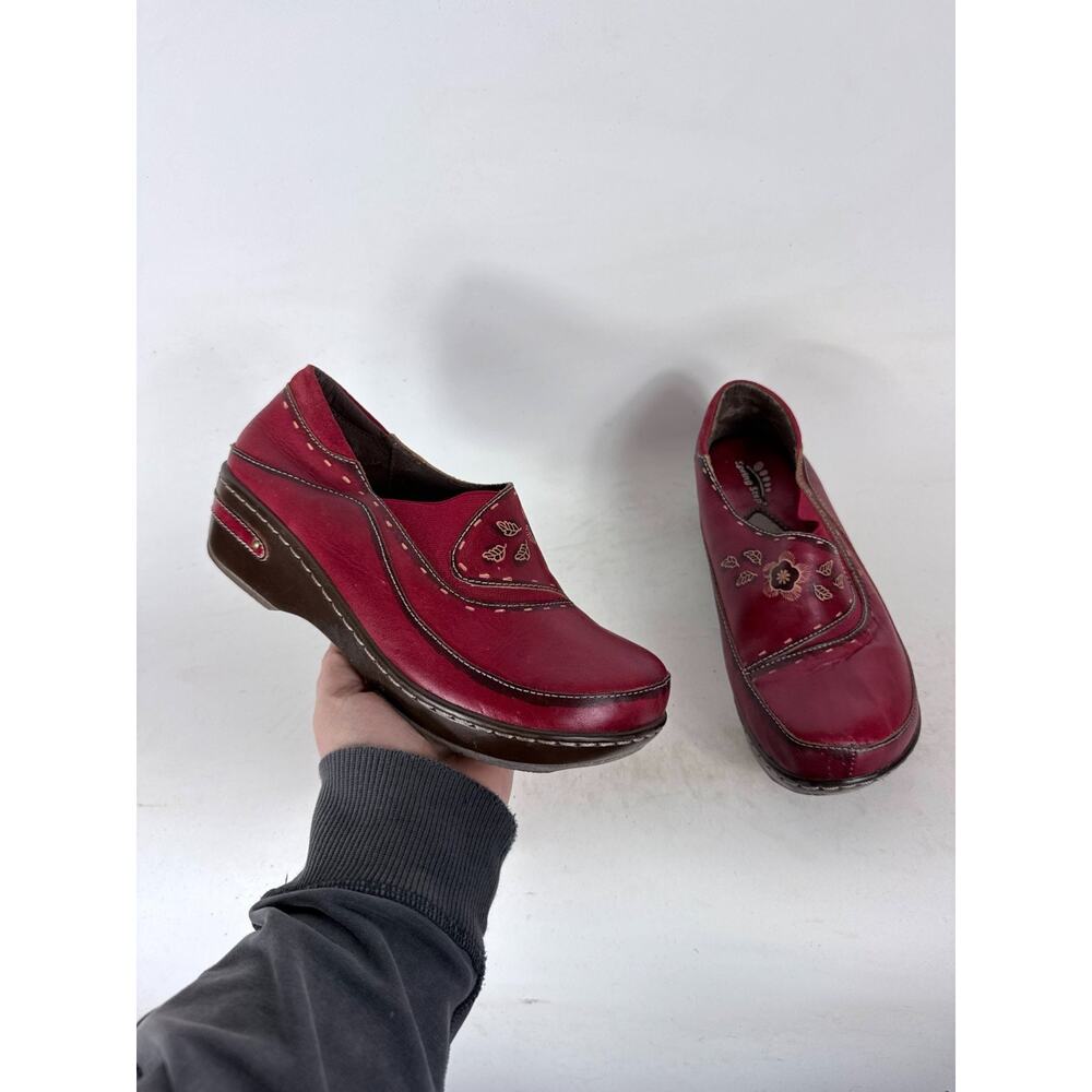 Spring Step L'Artiste Burbank Hand-Painted Clogs Women's 8.5 Red Leather Slip-On